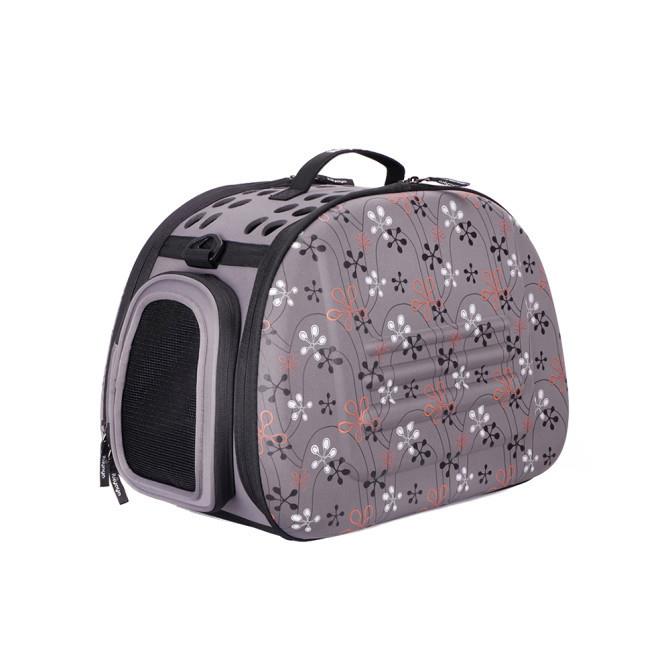 Ibiyaya Collapsible Traveling Shoulder Pet Carrier for Cats & Dogs - Grey with Flowers