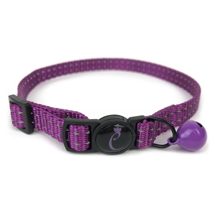 Cattitude Classic Reflective Cat Collar with Breakaway Safety Clip & Bell - Purple