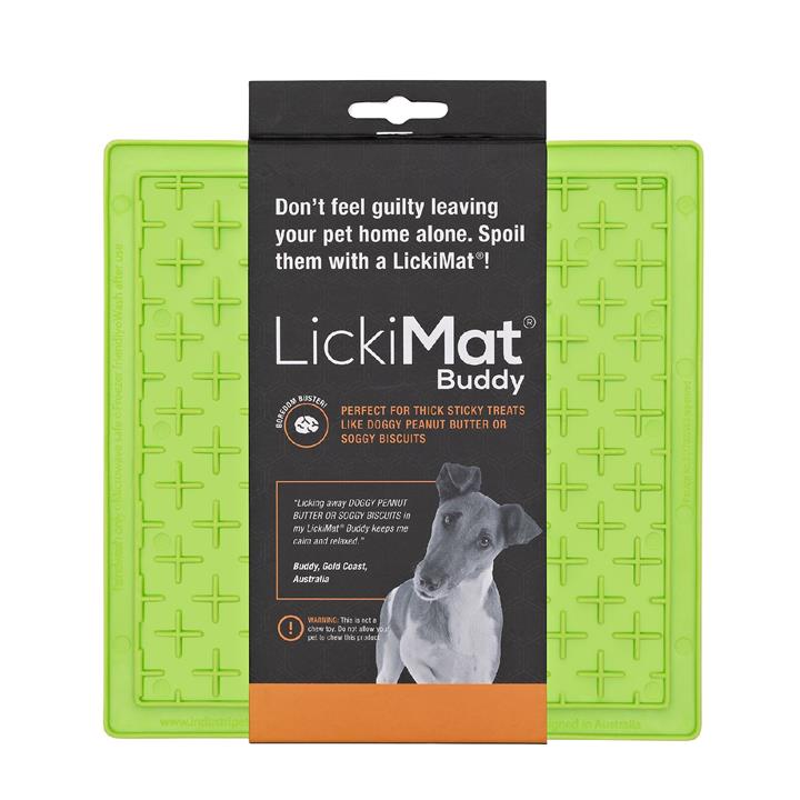 Lickimat Buddy Original Slow Food Anti-Anxiety Licking Mat for Cats & Dogs - Green