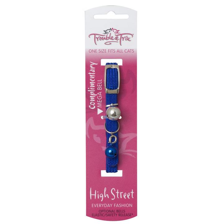 High Street Elastic Cat Collar with Double Bells [Colour: Blue]