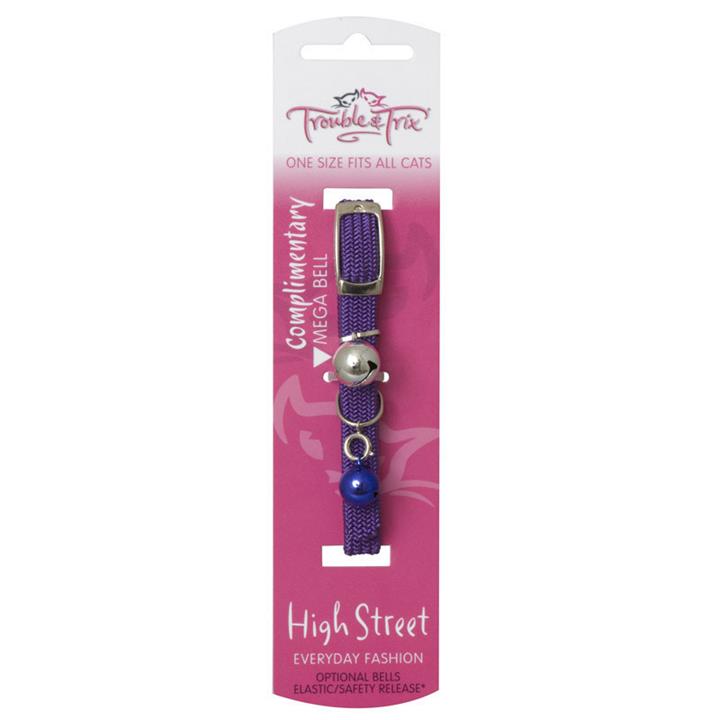 High Street Elastic Cat Collar with Double Bells [Colour: Purple]