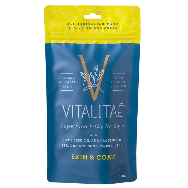 Vitalitae Superfood & Hemp Oil Dog Treats - Skin & Coat Jerky - 150g