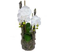61Cm Phalaenopsis Orchid Artificial Plant Arrangement In Cement White Medium