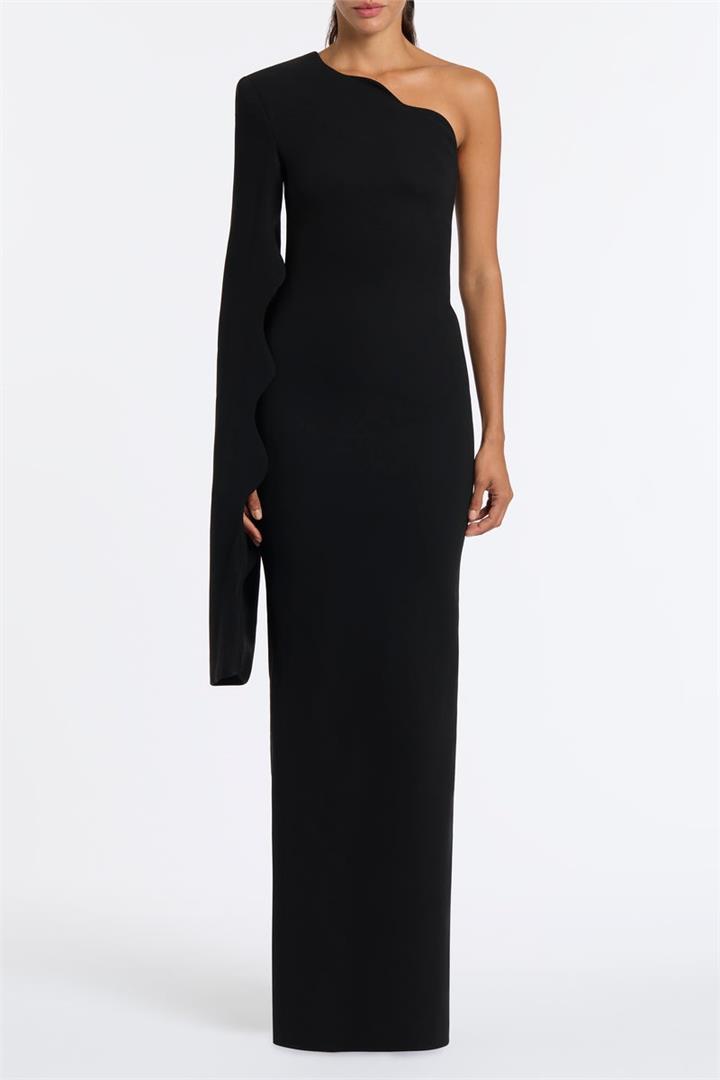 BLACK CREPE SCALLOPED GOWN, 12