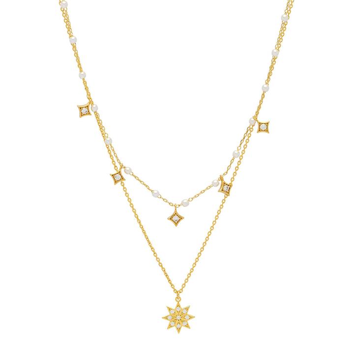 EB Edit - Estella Bartlett Pearl And Star Double Chain Necklace