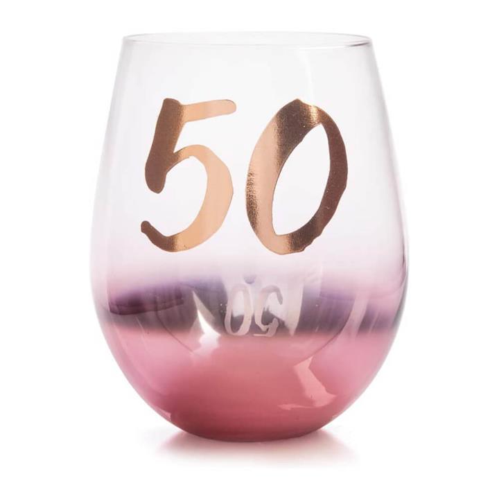 50th Birthday Blush Stemless Glass