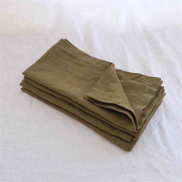 Pure French linen Napkins in Olive (set of 4) I Love Linen