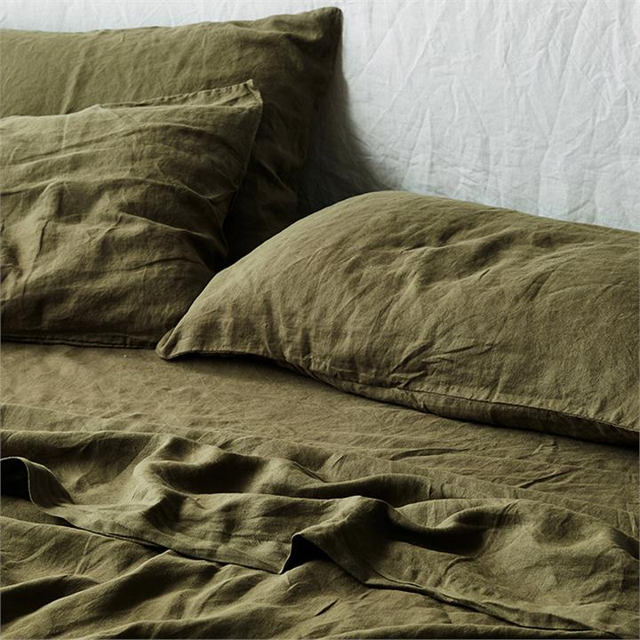 French linen flat sheet in Olive I Love Linen