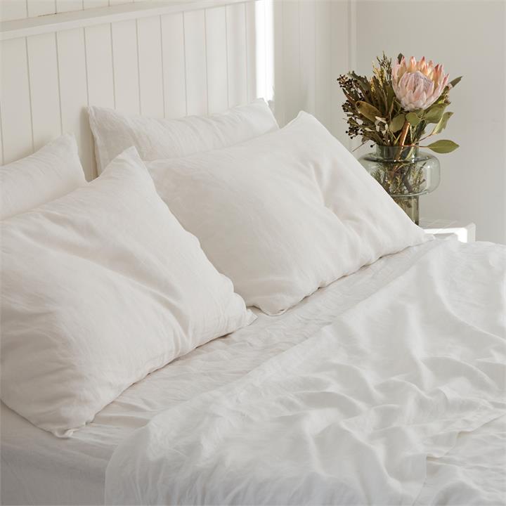 KING French Linen Pillowcase Set (2) - WHITE I Love Linen