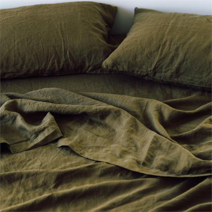 French linen fitted sheet in Olive I Love Linen