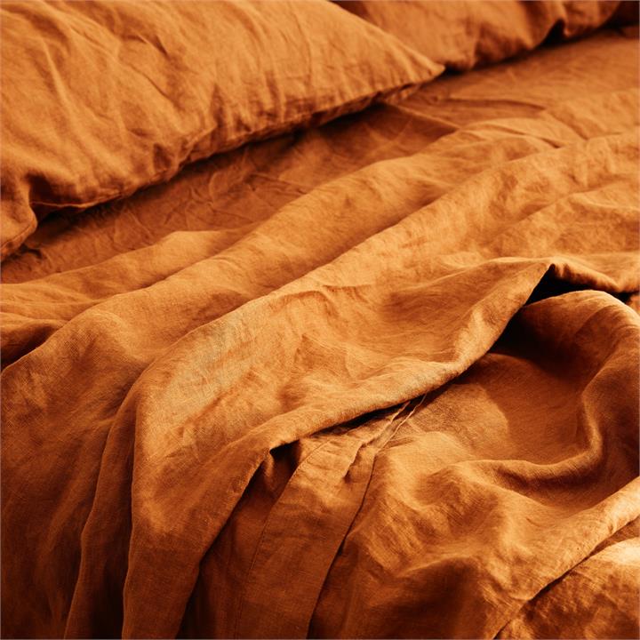 French linen flat sheet in Ochre I Love Linen