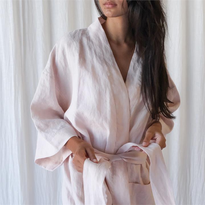 French linen Robe in Blush I Love Linen