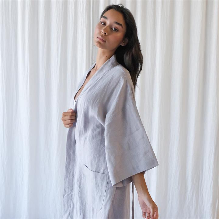 French linen Robe in Soft Grey I Love Linen