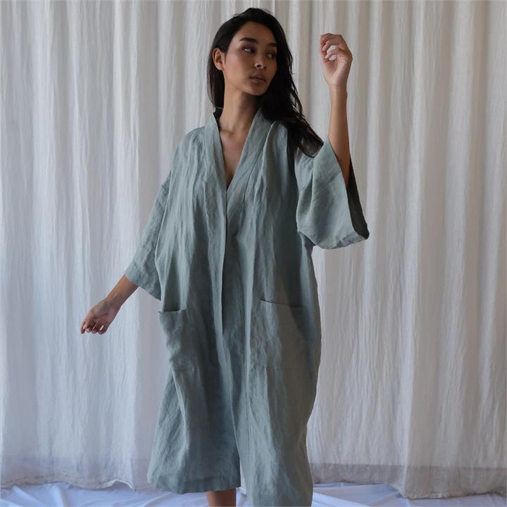 French linen Robe in Sage I Love Linen
