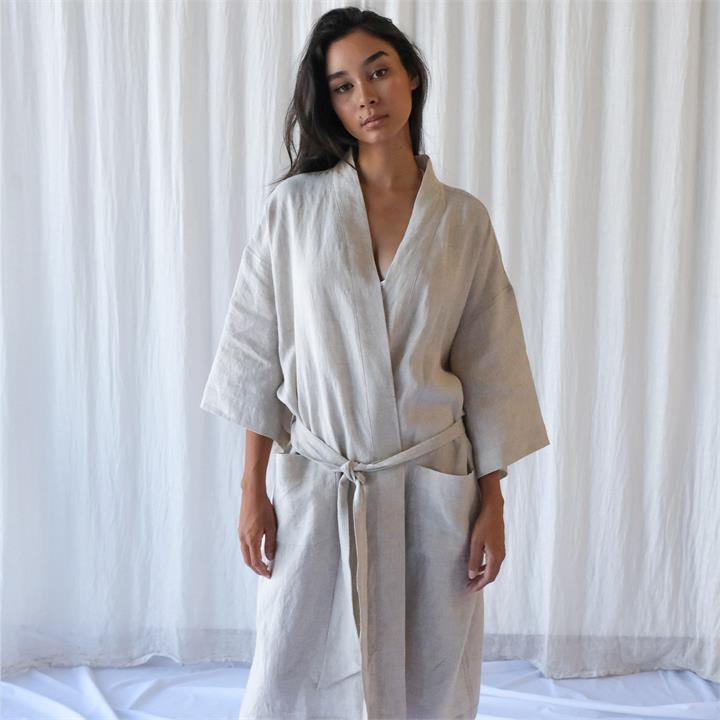 French linen Robe in Natural I Love Linen
