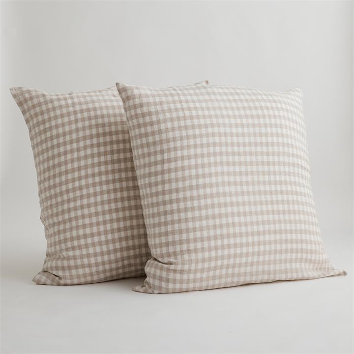 EURO French Linen Pillowcase Set (2) - Beige GINGHAM I Love Linen