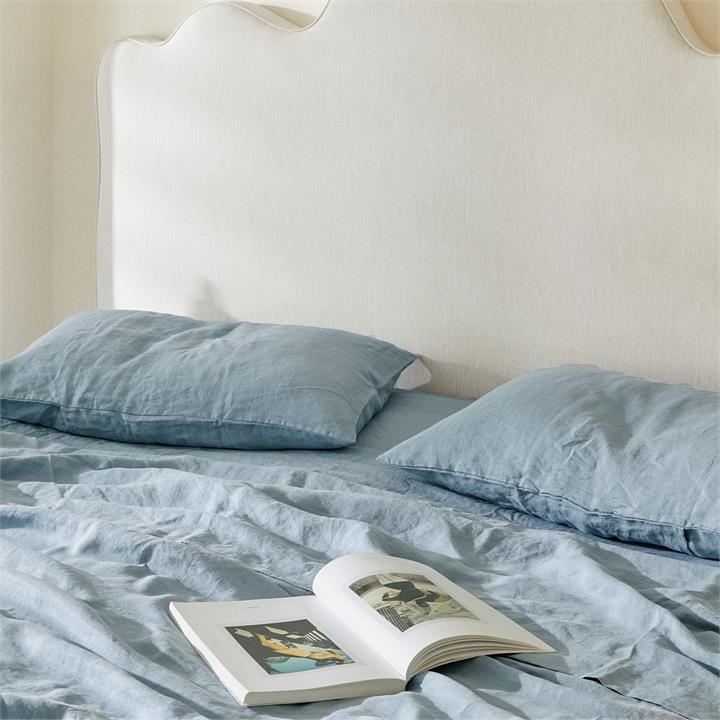 French linen flat sheet in Marine Blue I Love Linen