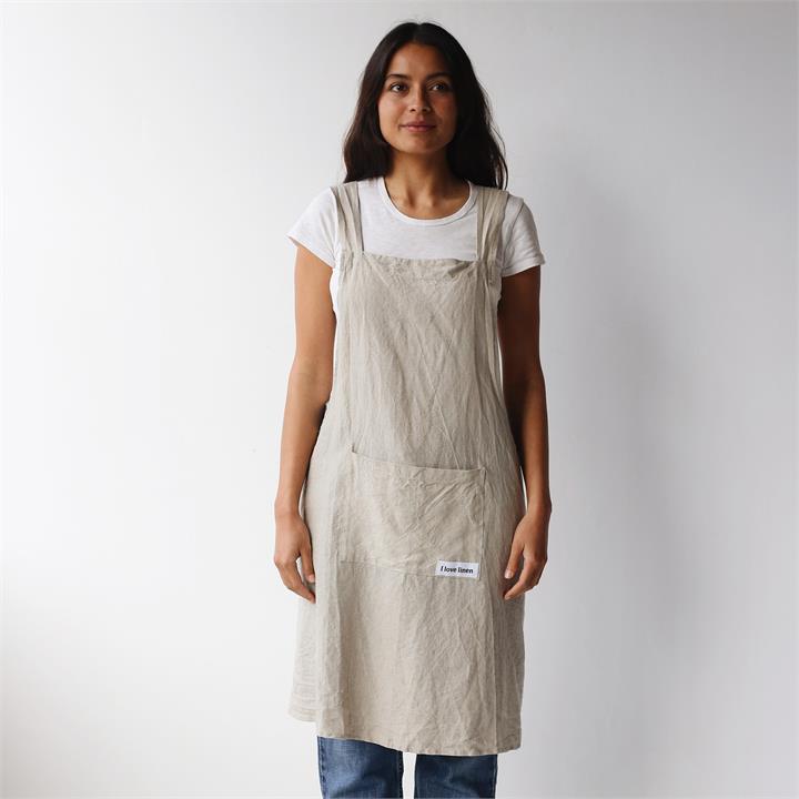 French linen Apron in Natural I Love Linen