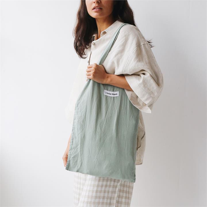 French Linen Market Bag in Sage I Love Linen