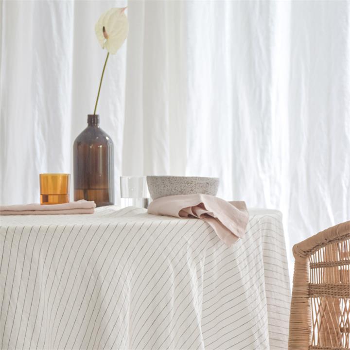 French Linen Table Cloth in Cocoa Stripe I Love Linen