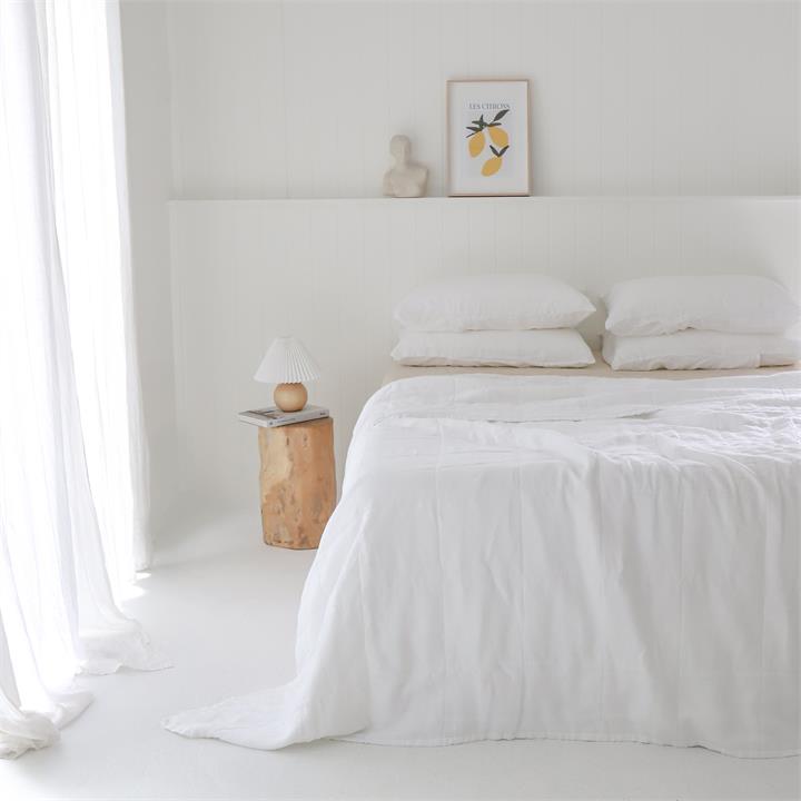 QUEEN / KING French linen Quilted Coverlet White I Love Linen