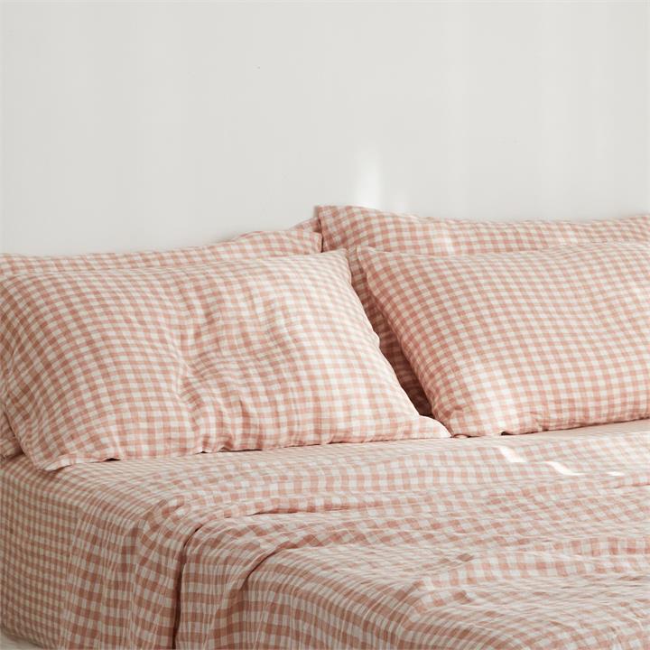 KING French Linen Pillowcase Set (2) - CLAY Gingham I Love Linen