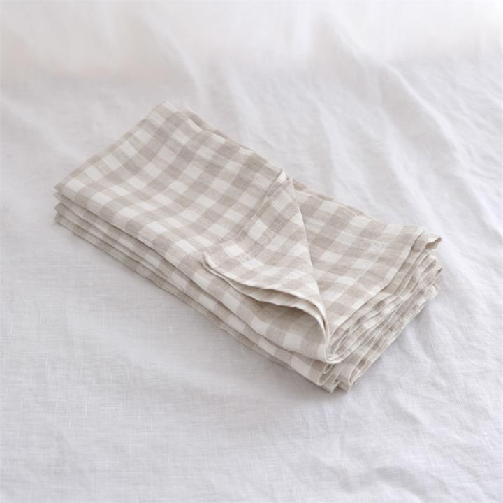 Pure French linen Napkins in Beige Gingham (set of 4) I Love Linen