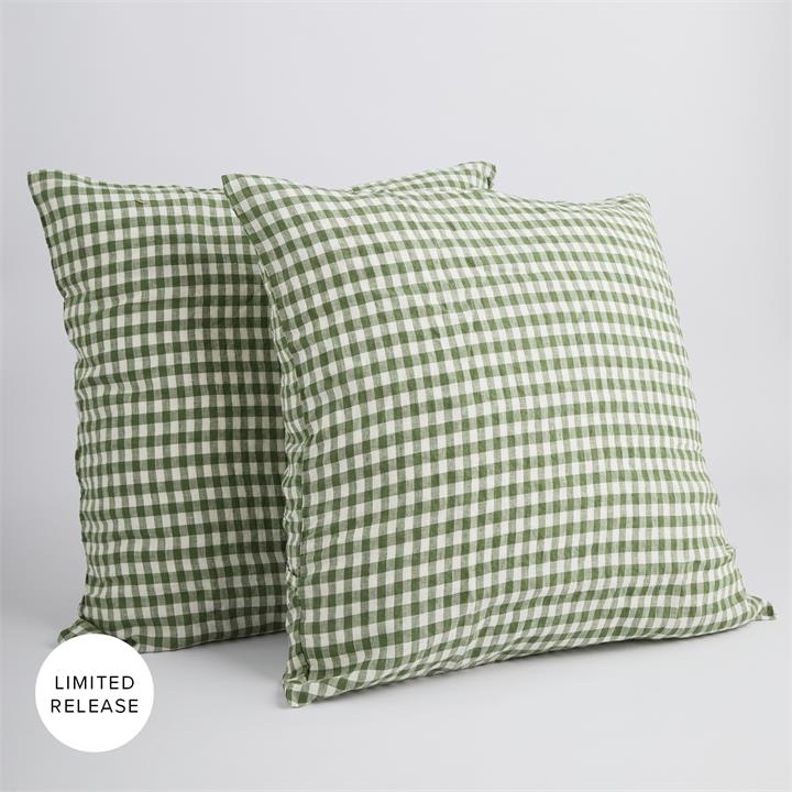 EURO French Linen Pillowcase Set (2) - Ivy GINGHAM I Love Linen