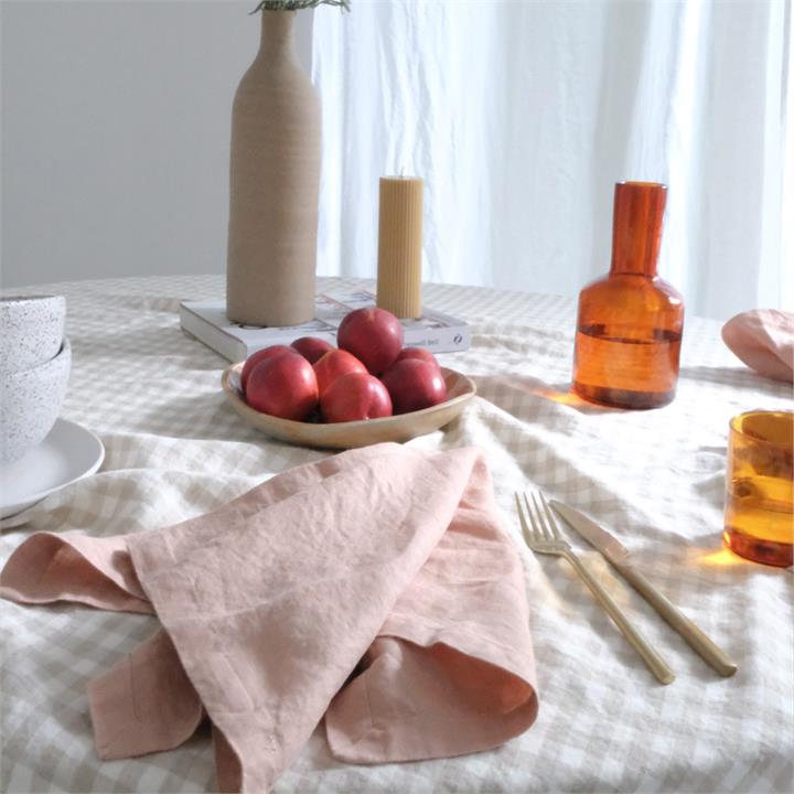 French Linen Table Cloth in Beige Gingham I Love Linen