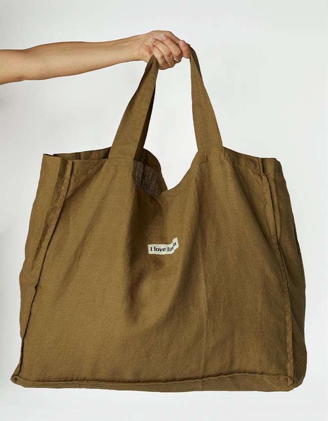 French Linen Carry All Bag in Olive I Love Linen