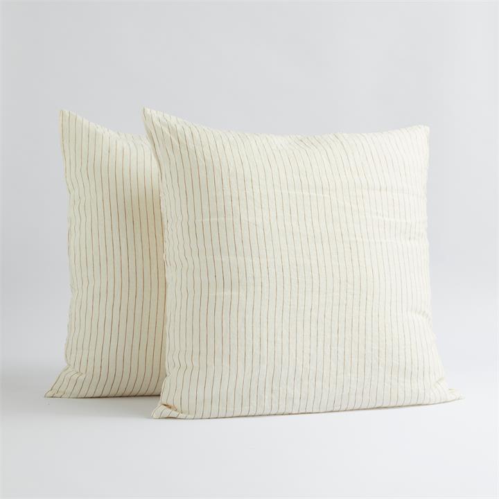 EURO French Linen Pillowcase Set (2) - Cocoa STRIPE I Love Linen