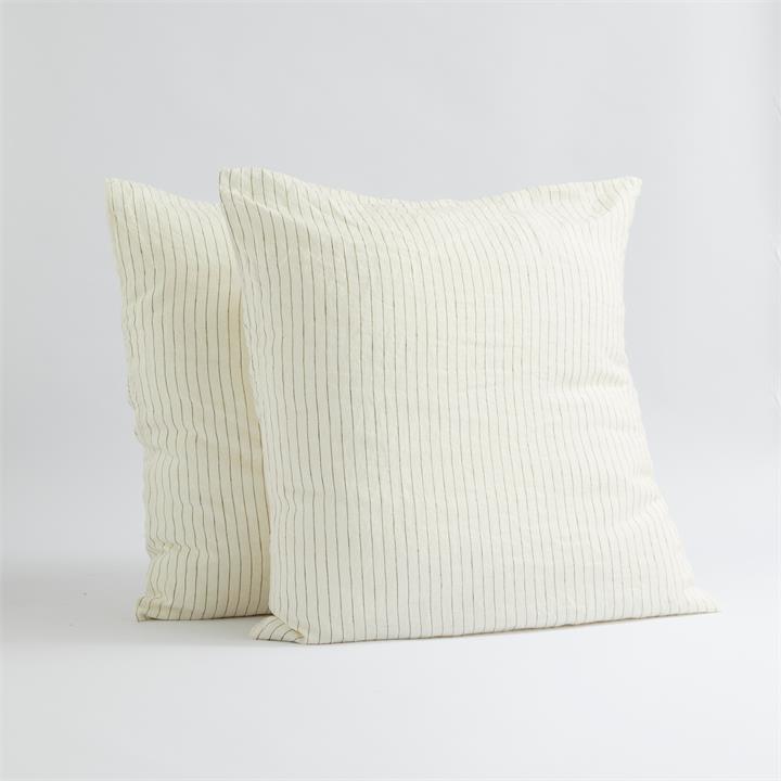 EURO French Linen Pillowcase Set (2) - Olive STRIPE I Love Linen