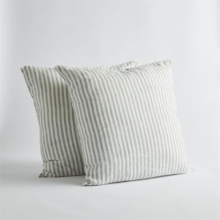 EURO French Linen Pillowcase Set (2) - Sage STRIPE I Love Linen