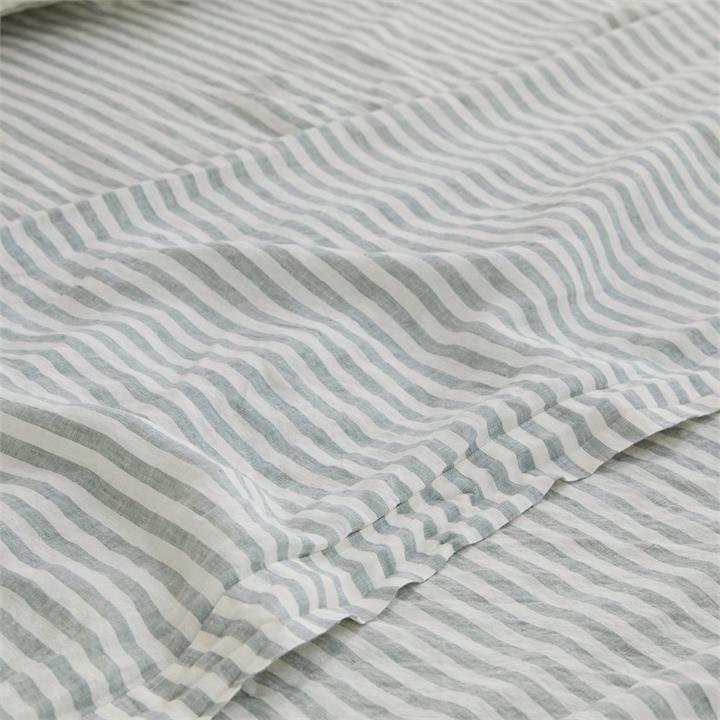 100% Pure French Linen Flat Sheet in Sage STRIPE I Love Linen