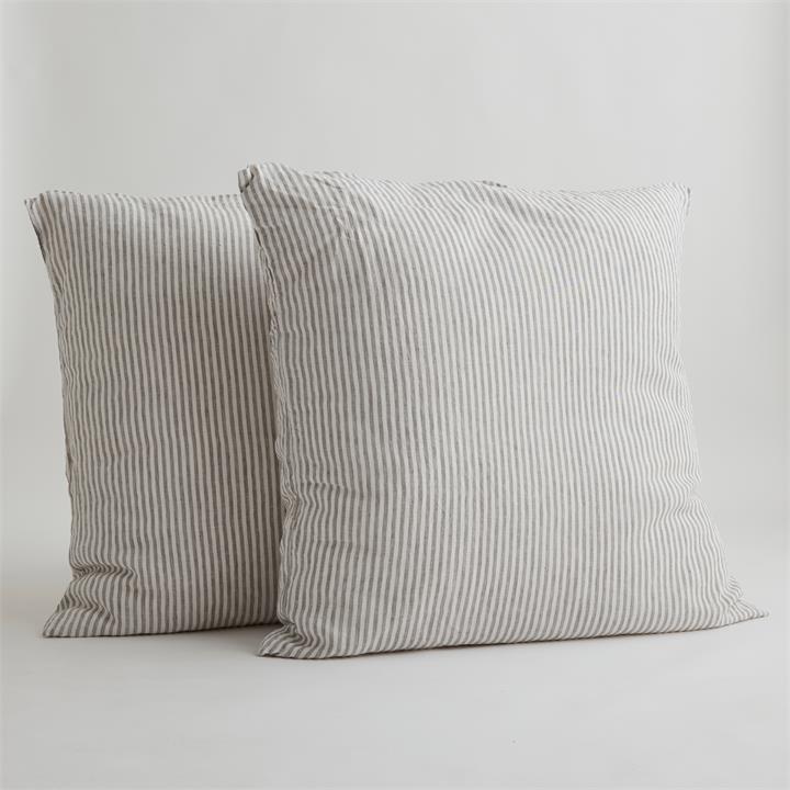 EURO French Linen Pillowcase Set (2) - Soft Grey STRIPE I Love Linen
