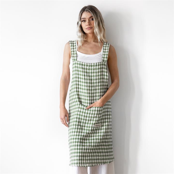 French linen Apron in Ivy Gingham I Love Linen
