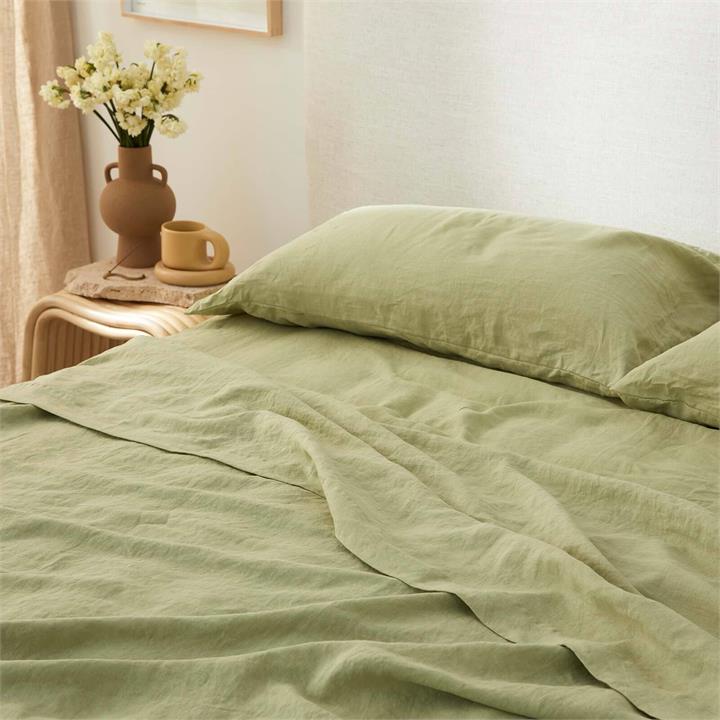 French Linen Fitted Sheet in Matcha I Love Linen