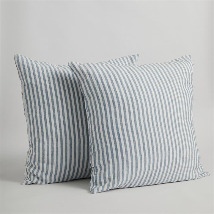 EURO French Linen Pillowcase Set (2) - Marine Blue STRIPE I Love Linen