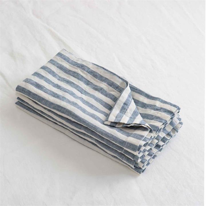 French linen Napkins in Marine Blue STRIPE (set of 4) I Love Linen