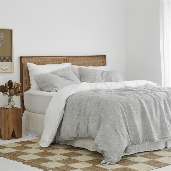 DOUBLE SIDED French linen Quilt Cover in White/ Pinstripe I Love Linen