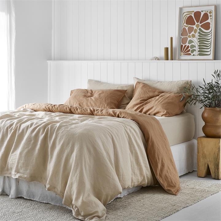 DOUBLE SIDED French linen Quilt Cover in Sandalwood / Creme I Love Linen