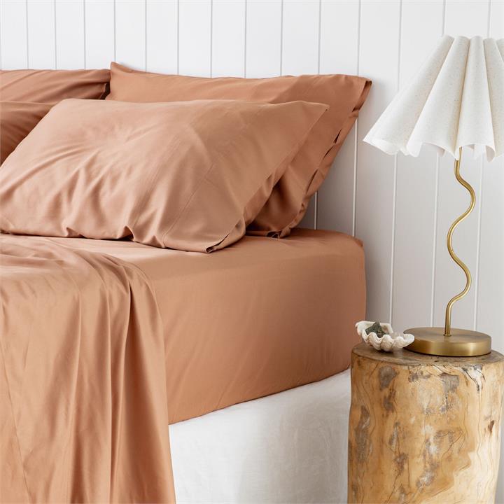 Bamboo Fitted Sheet in Terracotta I Love Linen