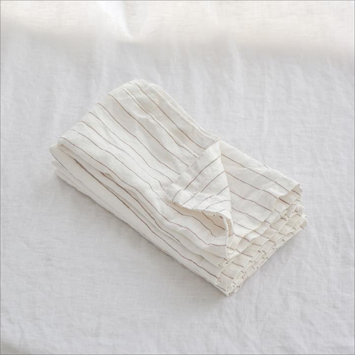 Pure French linen Napkins in Cocoa Stripe (set of 4) I Love Linen