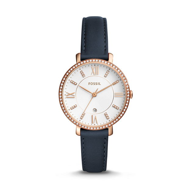 Fossil WOMEN Jacqueline Three-Hand Date Navy Leather Watch