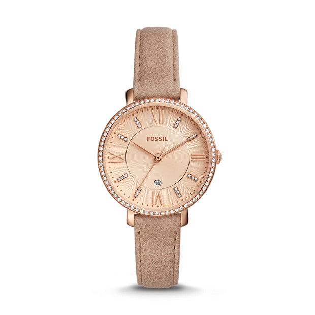 Fossil WOMEN Jacqueline Three-Hand Date Sand Leather Watch