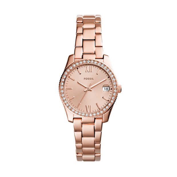 Fossil WOMEN Scarlette Three-Hand Date Rose-Gold-Tone Stainless Steel Watch