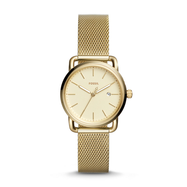 Fossil WOMEN The Commuter Three-Hand Date Gold-Tone Stainless Steel Watch