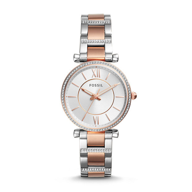 Fossil WOMEN Carlie Three-Hand Two-Tone Stainless Steel Watch