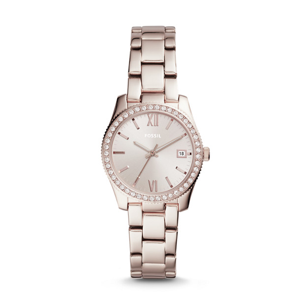 Fossil WOMEN Scarlette Three-Hand Date Pastel Pink Stainless Steel Watch