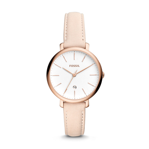 Fossil WOMEN Jacqueline Three-Hand Date Pastel Pink Leather Watch